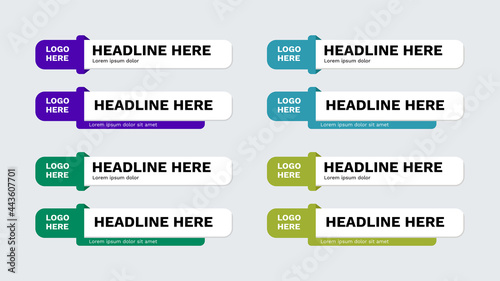 Vector video headline title or television news bar design template isolated on white background. Graphic set of Broadcast News Lower Thirds Banner for Television, Video and Media Channel