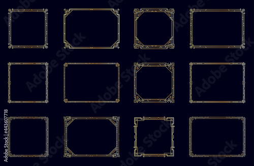 Art Deco Horizontal Gold Frames and Borders Set. Trendy Gatsby Style Design Elements. Retro Art Deco Style. Isolated. Vector.