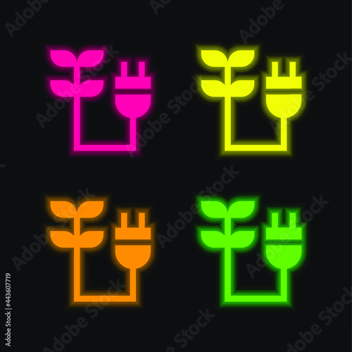 Bioenergy four color glowing neon vector icon