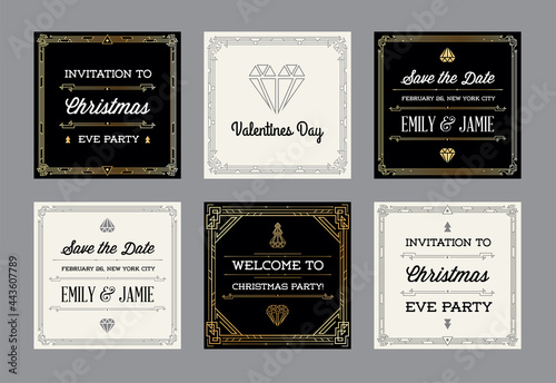 Set of Great Quality Style Invitation in Art Deco or Nouveau Epoch 1920's Gangster Era Collection Vector