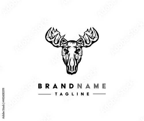 Elk head. Moose stylish head. Isolated vector illustration. Wild animal. Hunting logo. Tattoo tribal style.