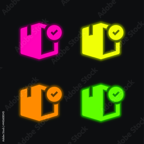 Box four color glowing neon vector icon