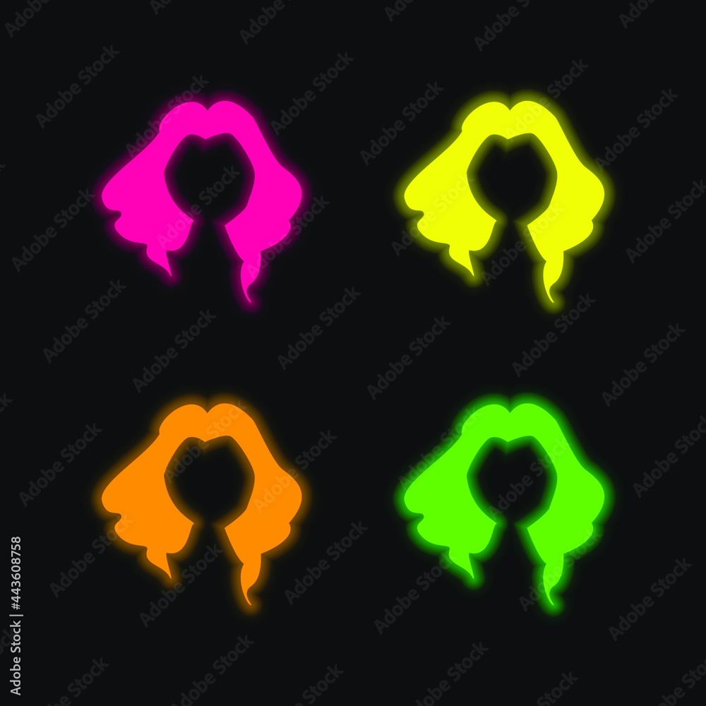 Black Long Female Hair Shape four color glowing neon vector icon Black Long Female Hair Shape four color glowing neon vector icon