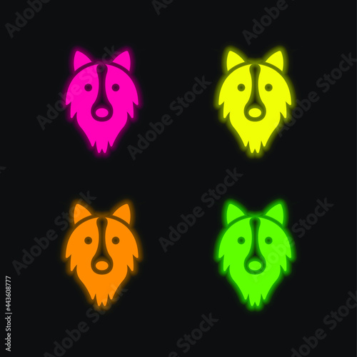 Border Collie Head four color glowing neon vector icon