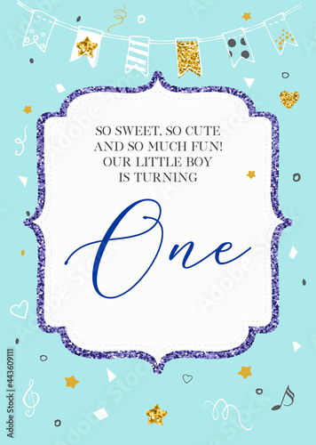 Boy's First Birthday One Year Party Printable Invitation Card
