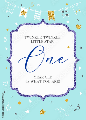 Twinkle, Twinkle, Little Star, Boy's First Birthday One Year Party Printable Invitation Card