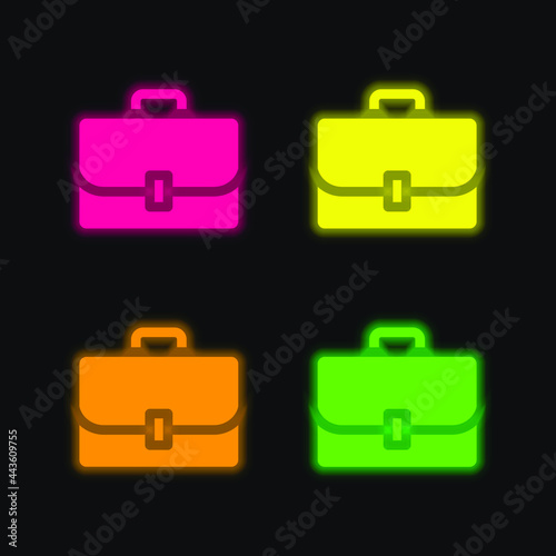 Briefcase four color glowing neon vector icon