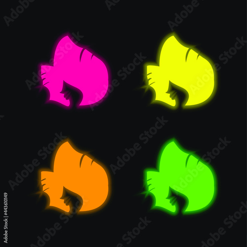 Black Long Hair four color glowing neon vector icon