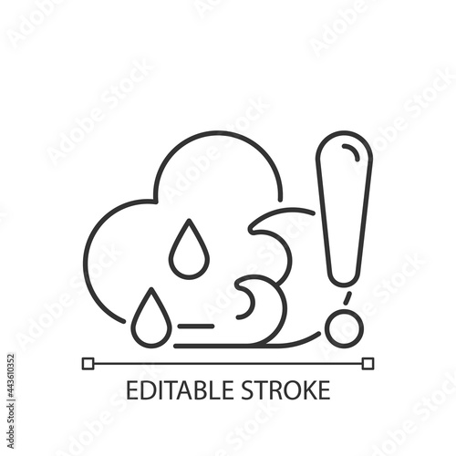 Checking weather before surfing linear icon. Surf forecast. Gathering reports about surf spot. Thin line customizable illustration. Contour symbol. Vector isolated outline drawing. Editable stroke