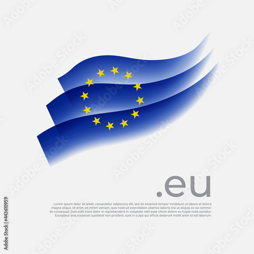 European union flag watercolor. Colored stripes EU flag on a white background. Vector stylized poster, banner, cover design with eu domain, place for text