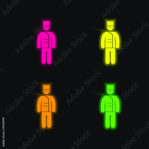 Bellhop four color glowing neon vector icon