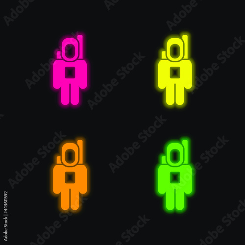 Astronaut four color glowing neon vector icon