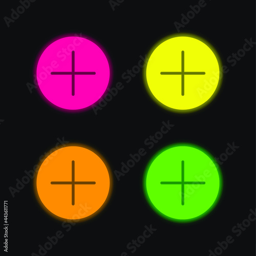 Addition Button four color glowing neon vector icon