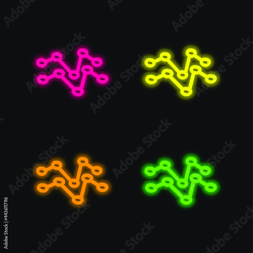 Analytics Hand Drawn Lines four color glowing neon vector icon