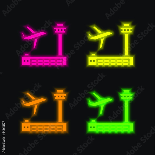 Airport four color glowing neon vector icon