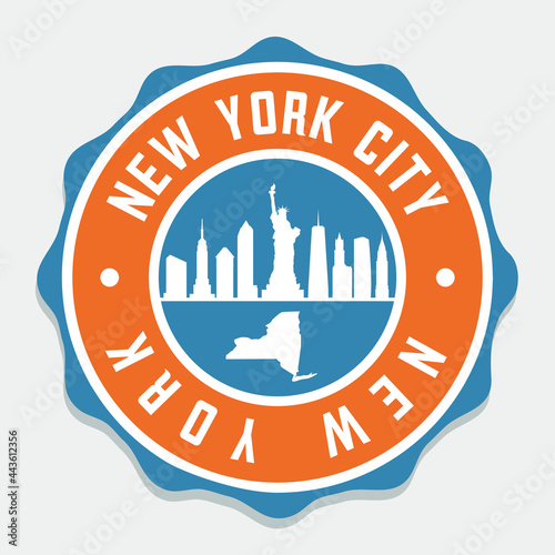 New York, NY, USA Badge City Vector Seal. National Symbol Skyline Stamp Design Icon Label. 