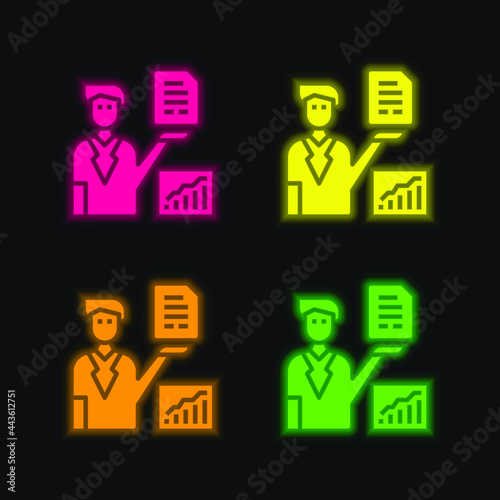 Analysis four color glowing neon vector icon