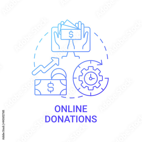 Online donations concept icon. Fundraising event abstract idea thin line illustration. Increasing nonprofit organization awareness. Donating by credit card. Vector isolated outline color drawing