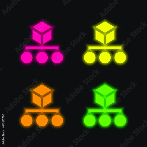 Algorithm four color glowing neon vector icon