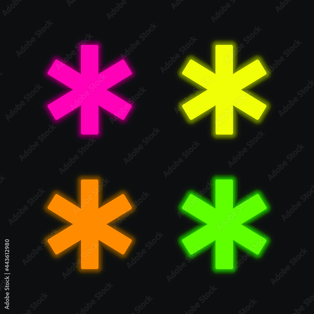 Fototapeta premium Asterisk four color glowing neon vector icon