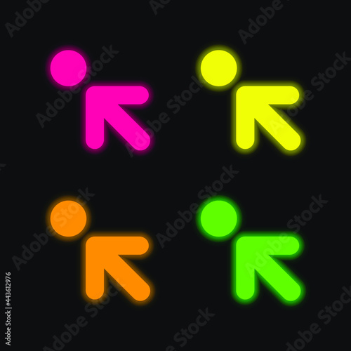 Arrow Pointing To Upper Left To A Circle four color glowing neon vector icon