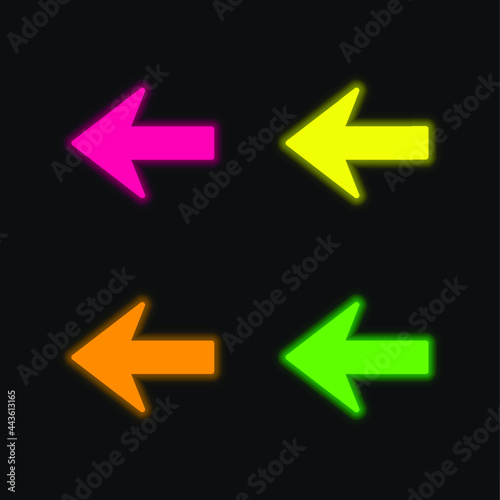 Arrow To The Left Silhouette four color glowing neon vector icon