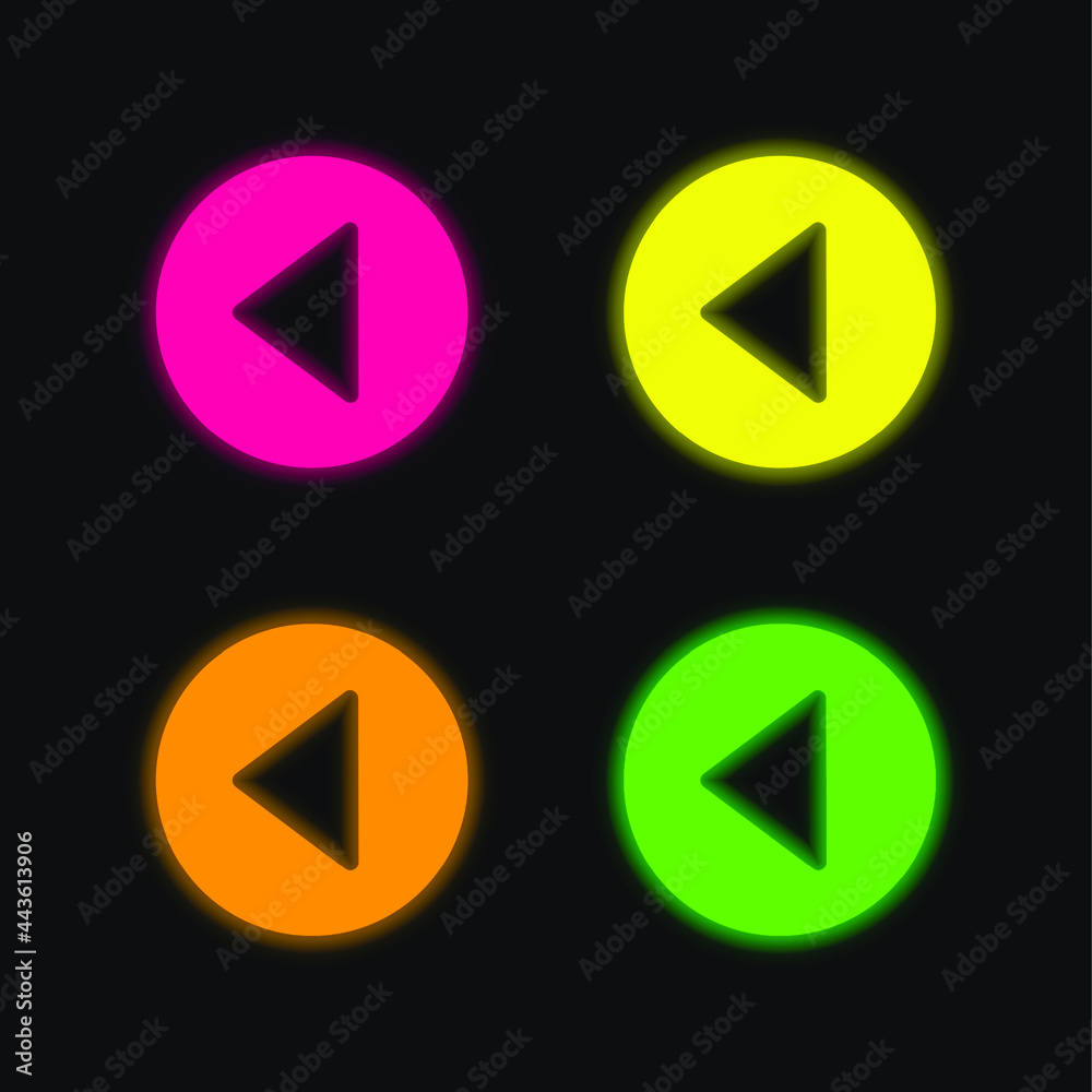 Back Left Arrow Circular Button four color glowing neon vector icon Back Left Arrow Circular Button four color glowing neon vector icon