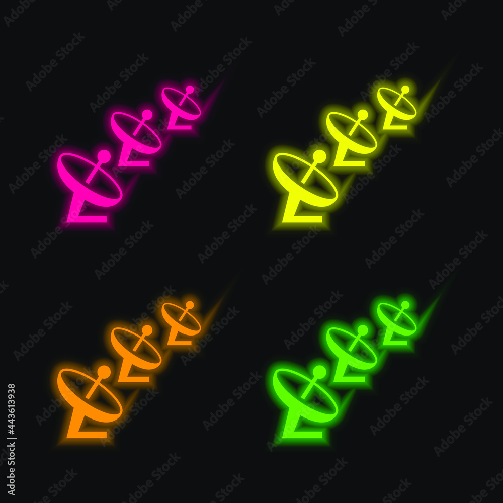 Fototapeta premium Antennas four color glowing neon vector icon