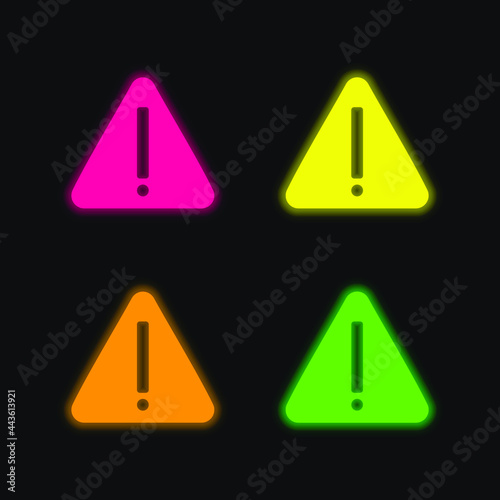 Attention four color glowing neon vector icon