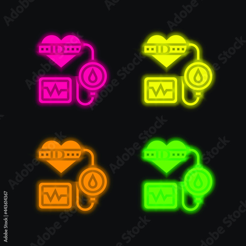 Blood Pressure four color glowing neon vector icon