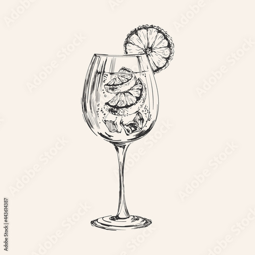 Fotótapéta Spritz Hand Drawn Summer Cocktail Drink Vector Illustration