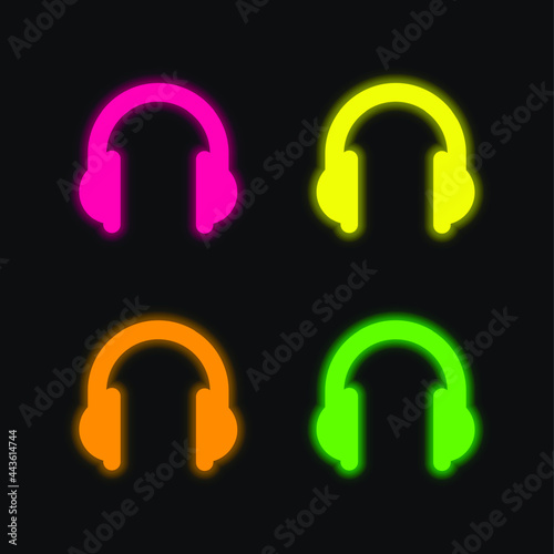 Big Headphones four color glowing neon vector icon