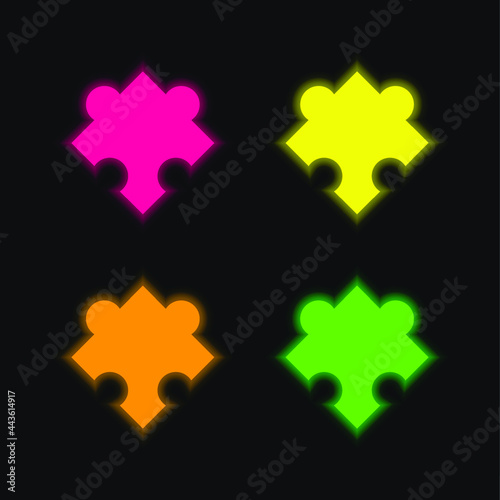 Black Puzzle Piece Rotated Shape four color glowing neon vector icon
