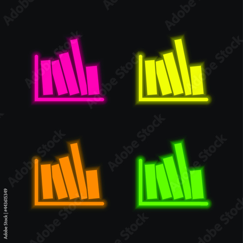Books Side View four color glowing neon vector icon