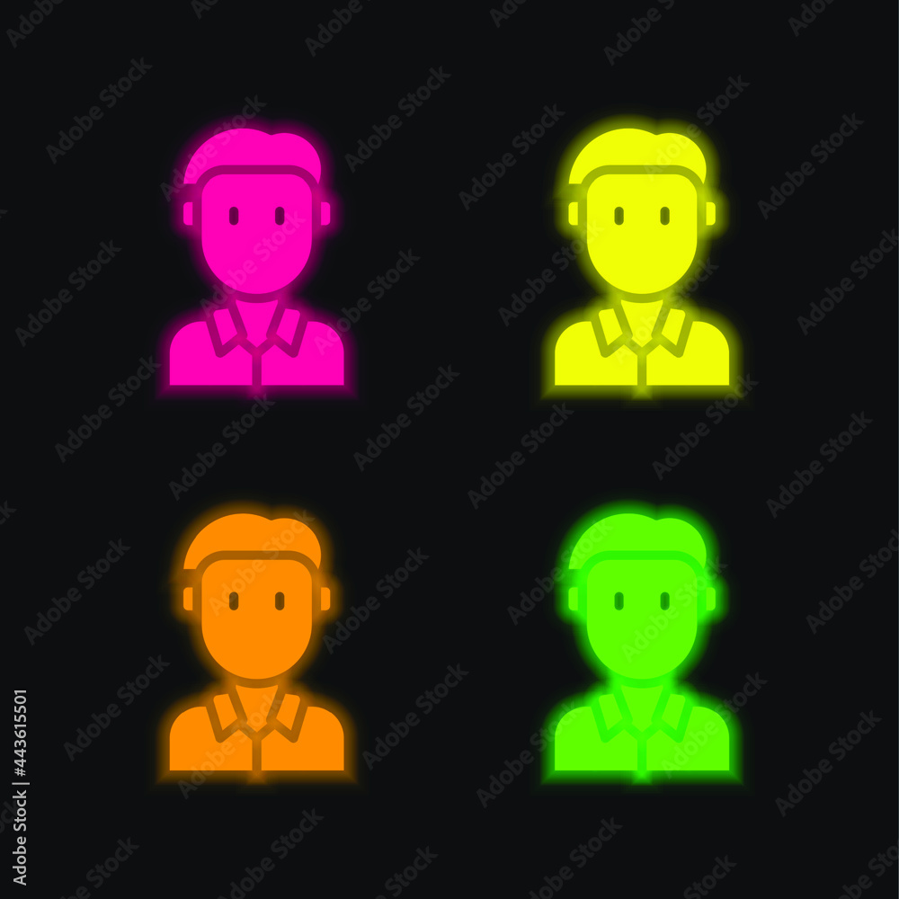 Fototapeta premium Boy four color glowing neon vector icon