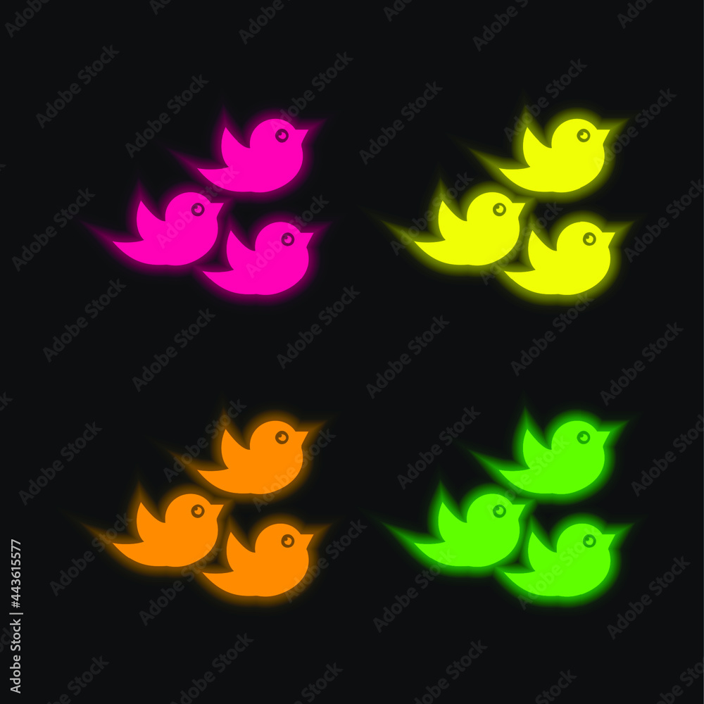 Birds Group four color glowing neon vector icon