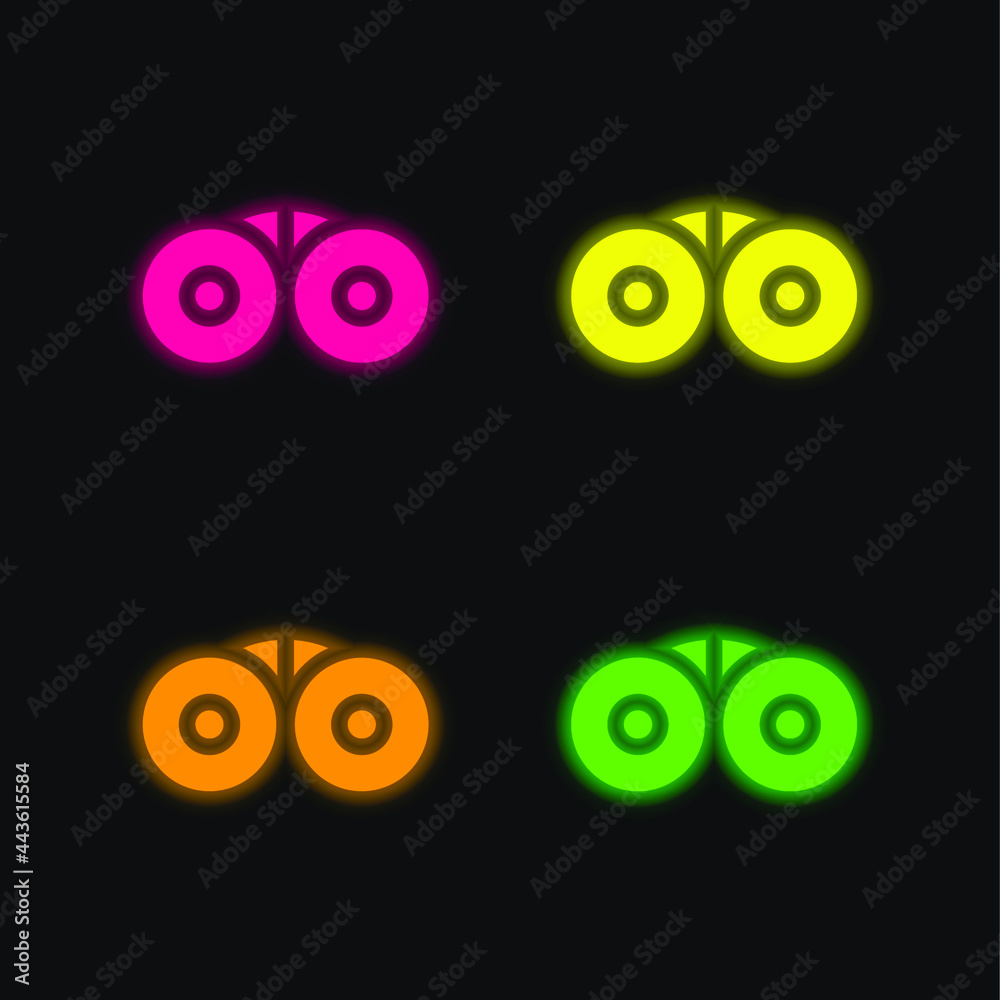 Binoculars four color glowing neon vector icon