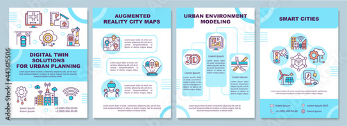 Digital twin solutions for urban planning brochure template. Flyer, booklet, leaflet print, cover design with linear icons. Vector layouts for presentation, annual reports, advertisement pages