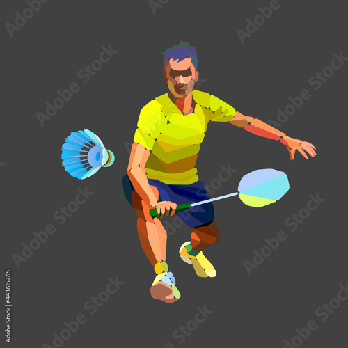 Badminton player abstract silhouette with shuttlecock vector