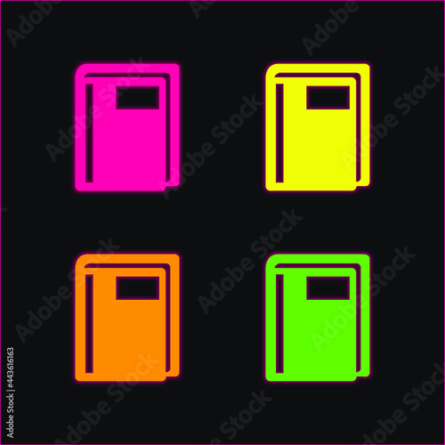 Book Closed With Label four color glowing neon vector icon