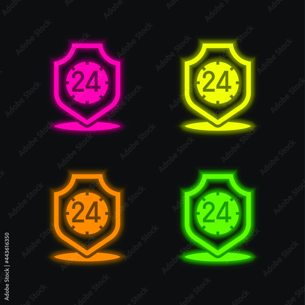 Fototapeta premium 24 Hours four color glowing neon vector icon