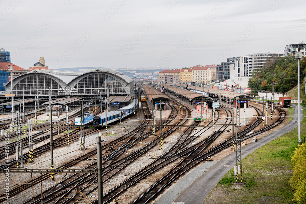 View from aboe to the Main Train Station in Prague Europe View from aboe to the Main Train Station in Prague Europe