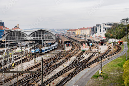 View from aboe to the Main Train Station in Prague Europe