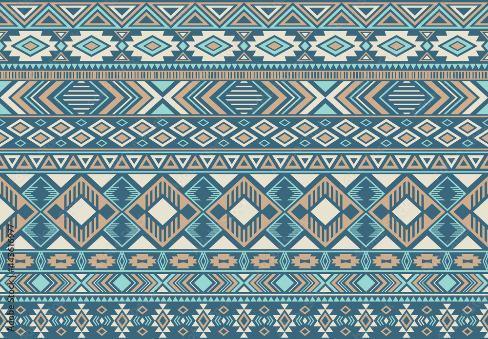 Indonesian pattern tribal ethnic motifs geometric seamless vector background. Fashionable indian tribal motifs clothing fabric textile print traditional design with triangle and rhombus shapes.