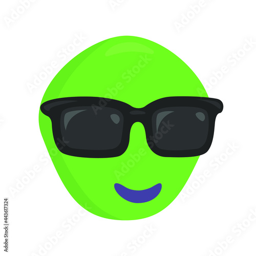 Alien Sunglasses Sign Emoji Icon Illustration. Extraterrestrial Vector Symbol Emoticon Design Clip Art Sign Comic Style.