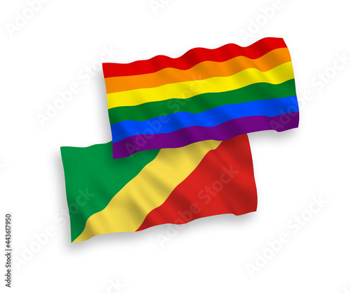 Flags of Republic of the Congo and Rainbow gay pride on a white background