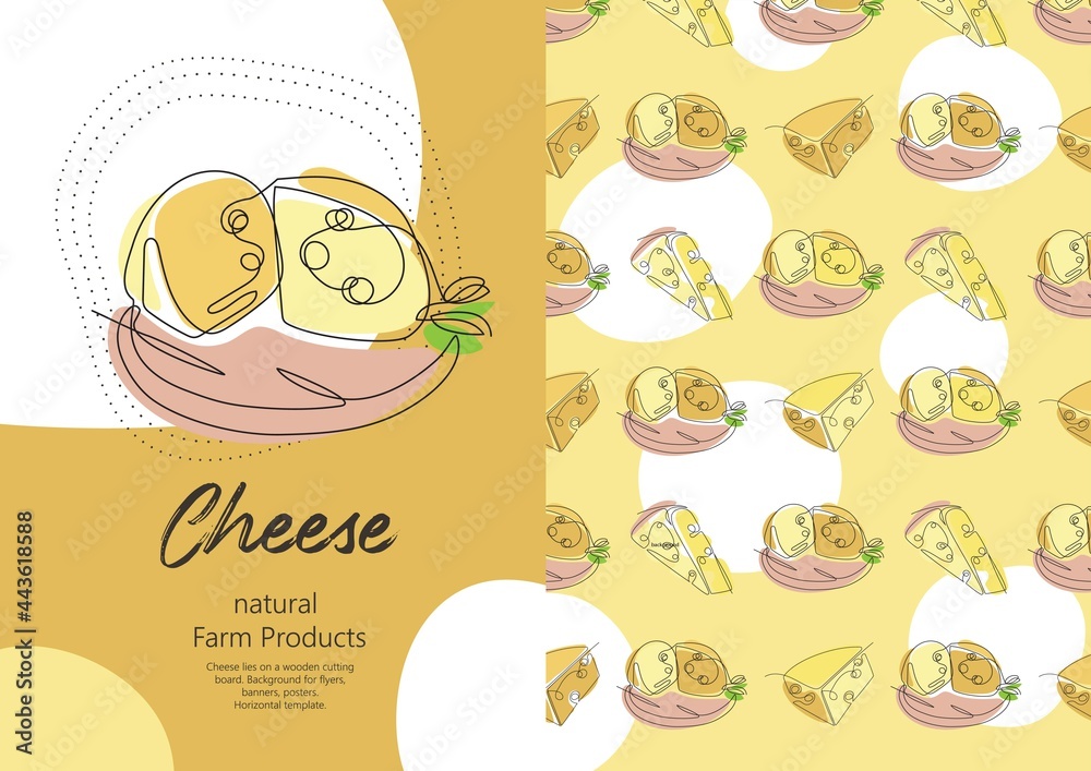 Background with different varieties of cheese. Sample brochure. Restaurant menu.