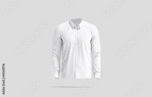 Blank white classic shirt mockup, front view, gray background