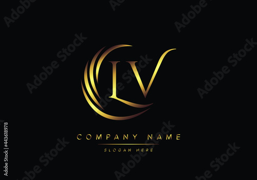 alphabet letters LV monogram logo, gold color elegant classical photo