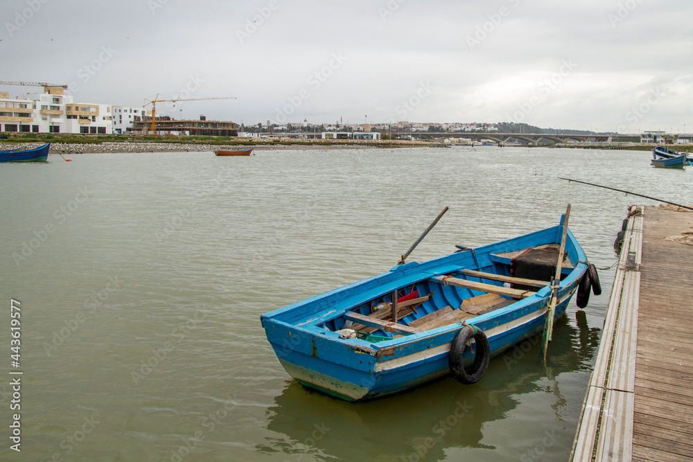 blue raft moored at the mouth of the river bou rergreg